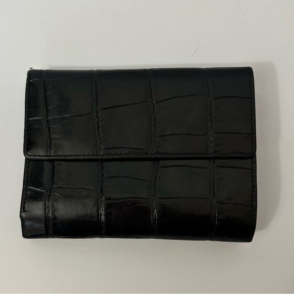 Monsac Vintage Black Croc Embossed Bi-fold Leather Wallet